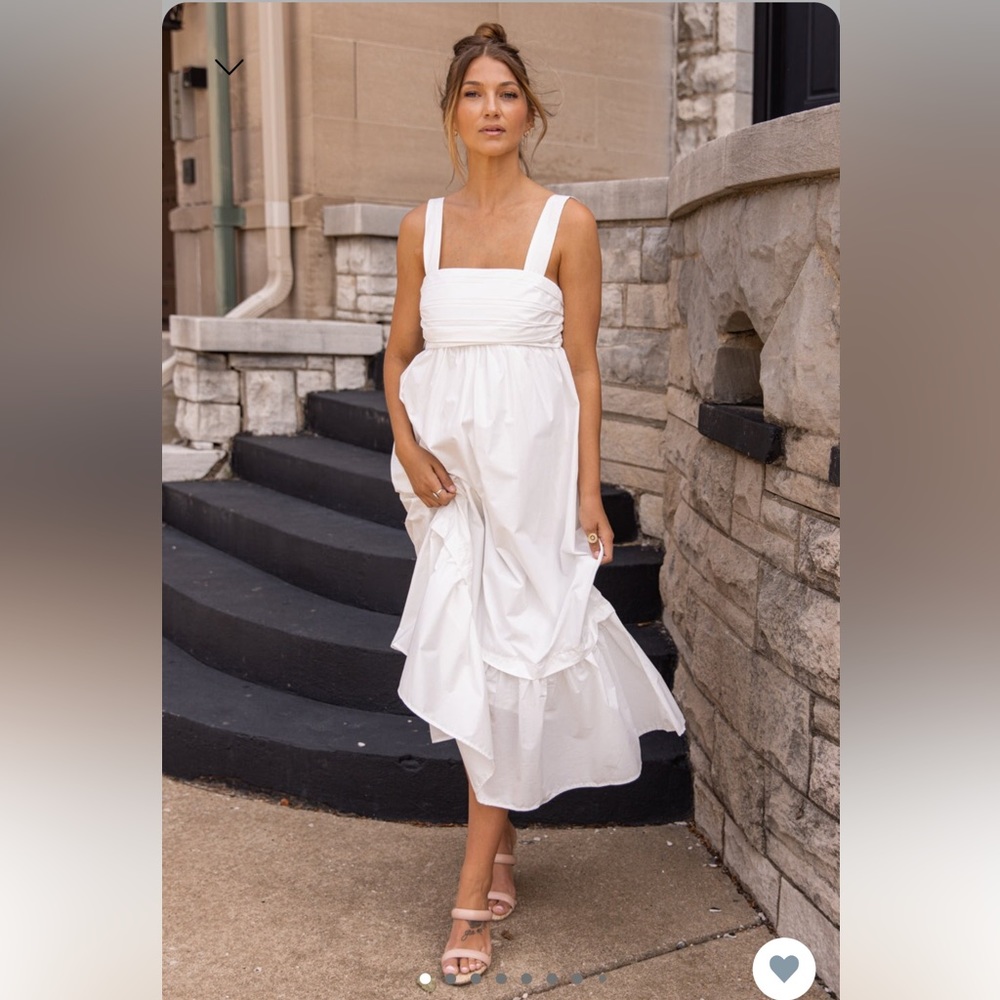 JO+CO Pleated White Midi Dress